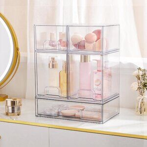 4pk Clear Stackable Storage Drawers 4.4" Acrylic Bathroom/Makeup/Undersink
